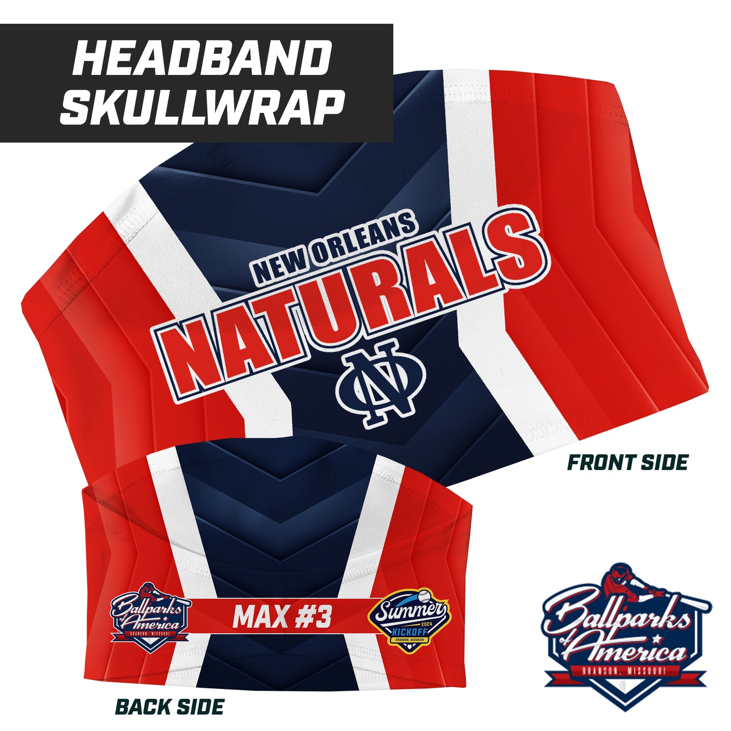 New Orleans Naturals 12u Red - Summer Kickoff - Skull Wrap Headband